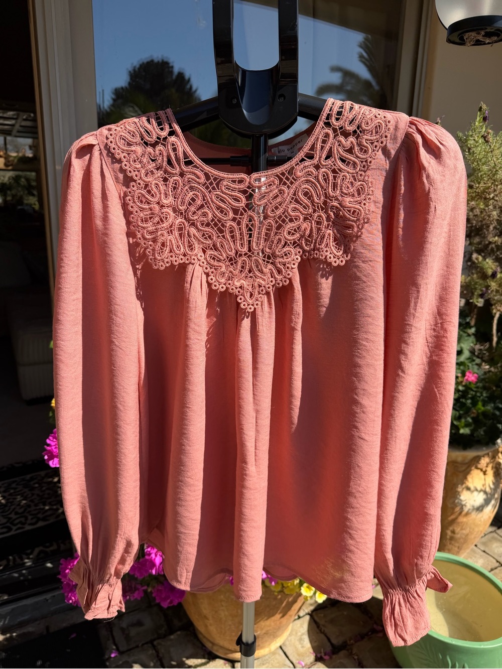NWT Blu Pepper Rose-Pink Lace Yoke Long Sleeve Blouse
